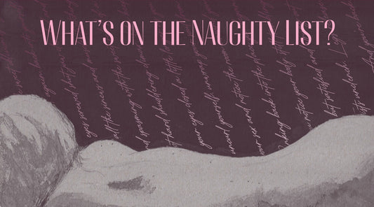 picture of a painted nude in pink and grey with title 'What's on the naughty list' for silk scarf stocking filler blog